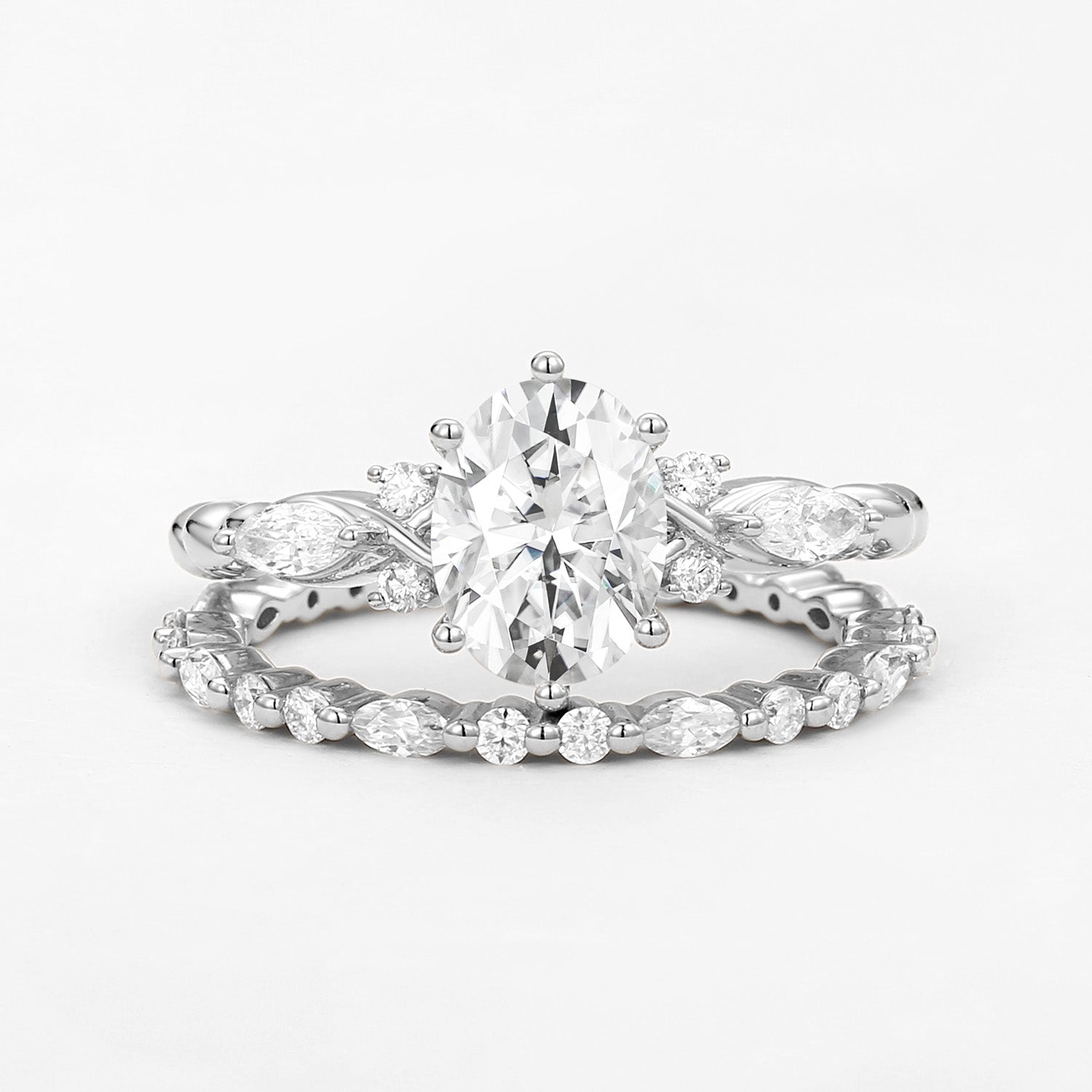 Infinity Oval Moissanite Cluster Marquise Ring Set 2pcs