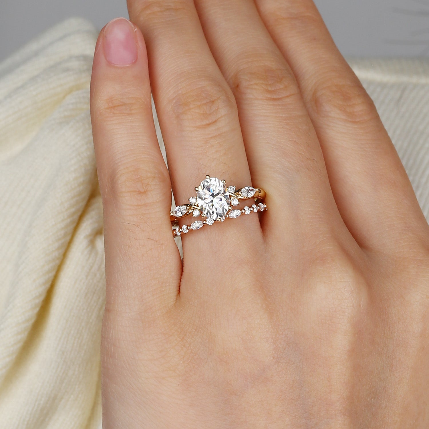 Infinity Oval Moissanite Cluster Marquise Ring Set 2pcs