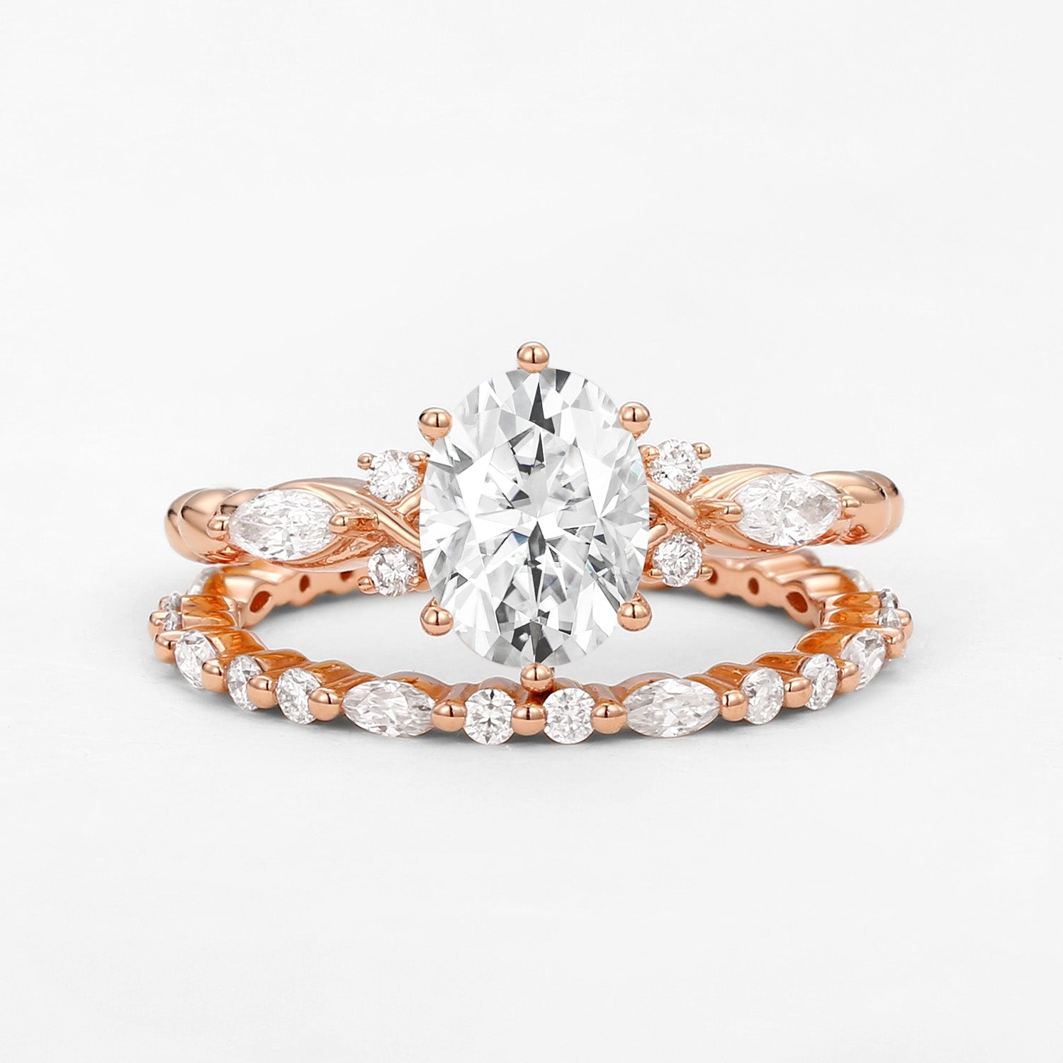 Infinity Oval Moissanite Cluster Marquise Ring Set 2pcs