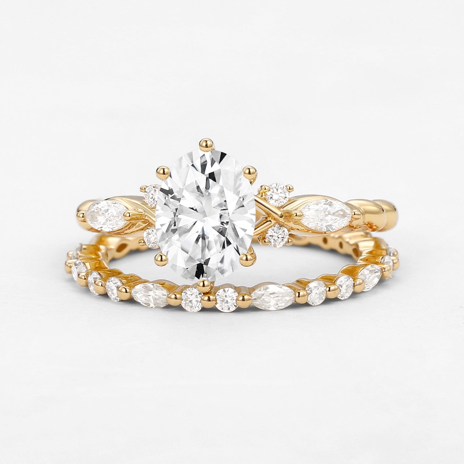 Infinity Oval Moissanite Cluster Marquise Ring Set 2pcs