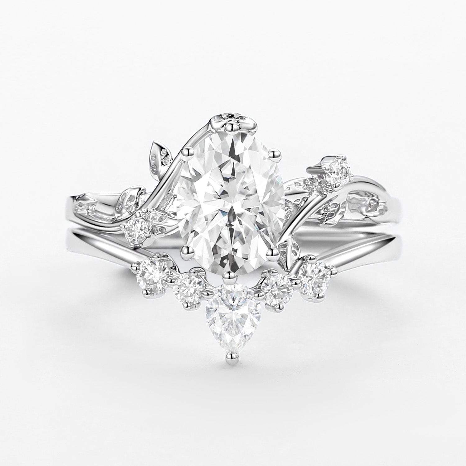 1.5ct Oval Moissanite Vine Ring Set 2pcs