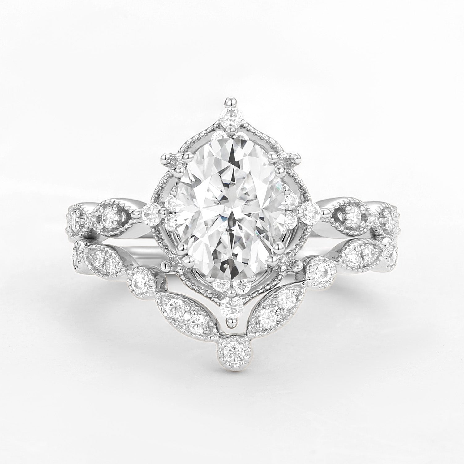 Moissanite Signature Vintage Inspired Ring Set 2pcs