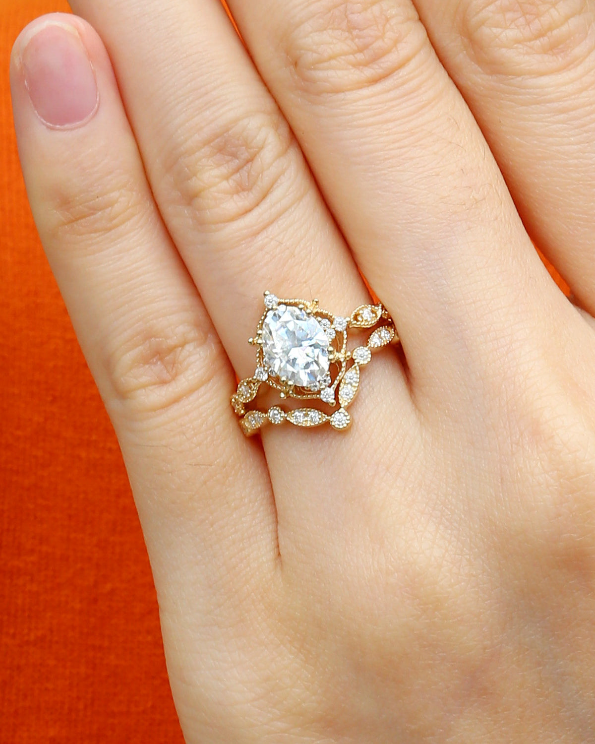 Moissanite Signature Vintage Inspired Ring Set 2pcs