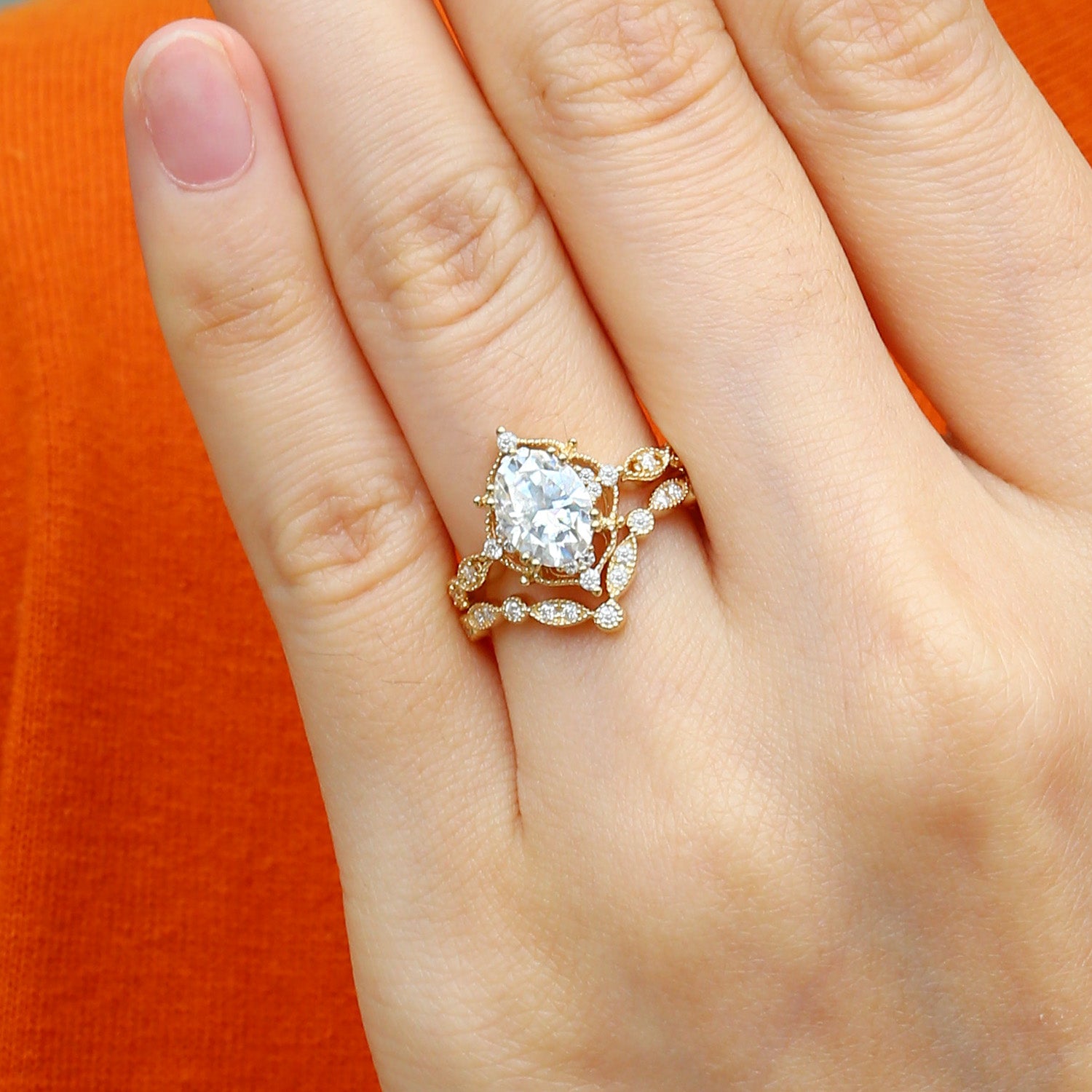 Moissanite Signature Vintage Inspired Ring Set 2pcs