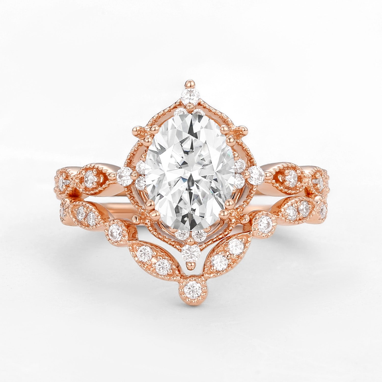 Moissanite Signature Vintage Inspired Ring Set 2pcs