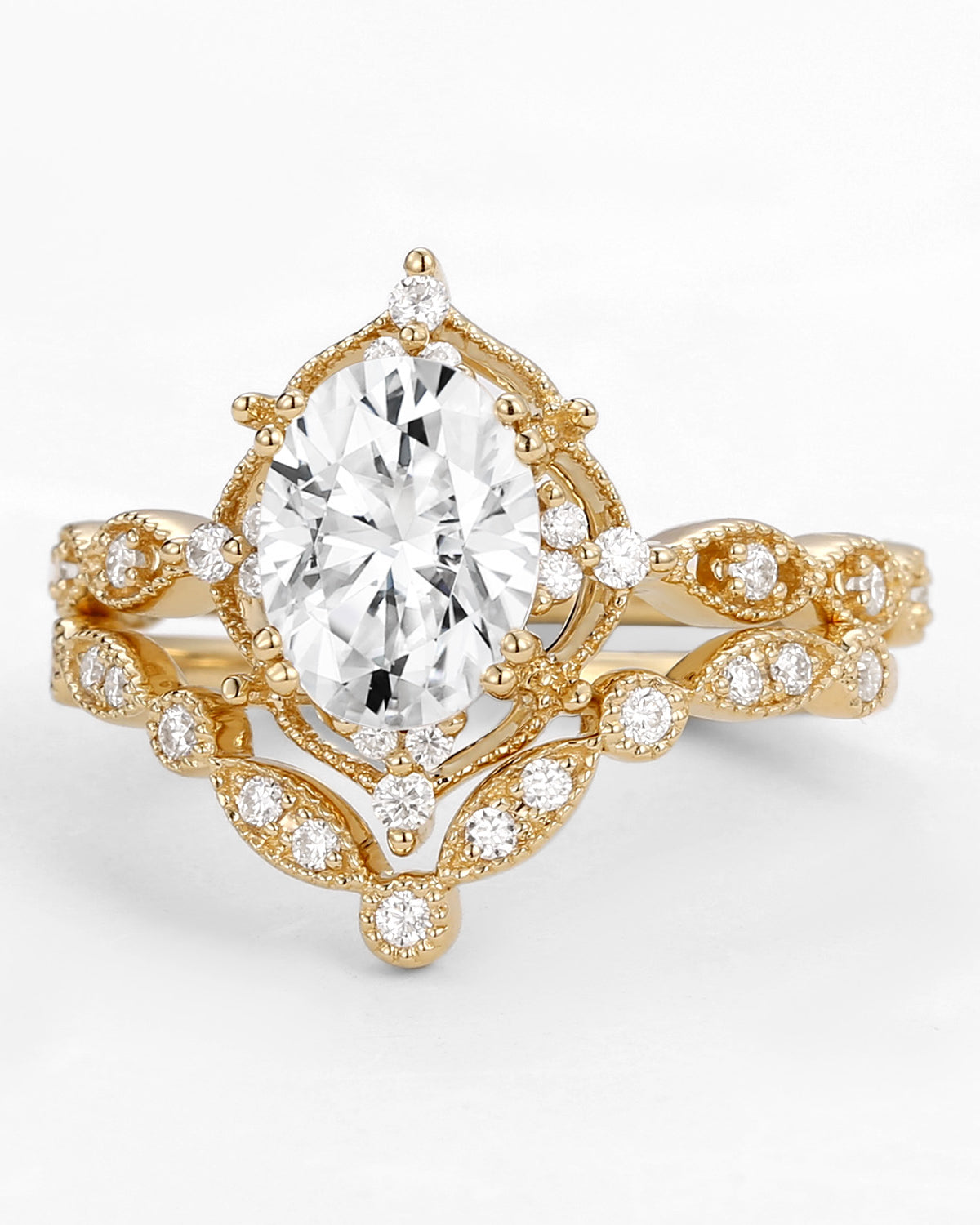 Moissanite Signature Vintage Inspired Ring Set 2pcs