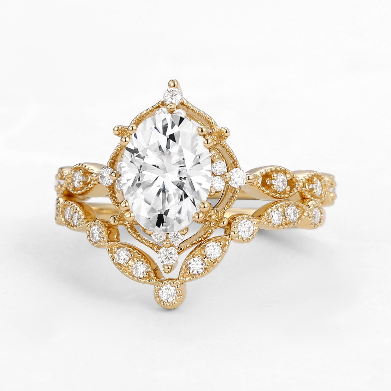 Moissanite Signature Vintage Inspired Ring Set 2pcs