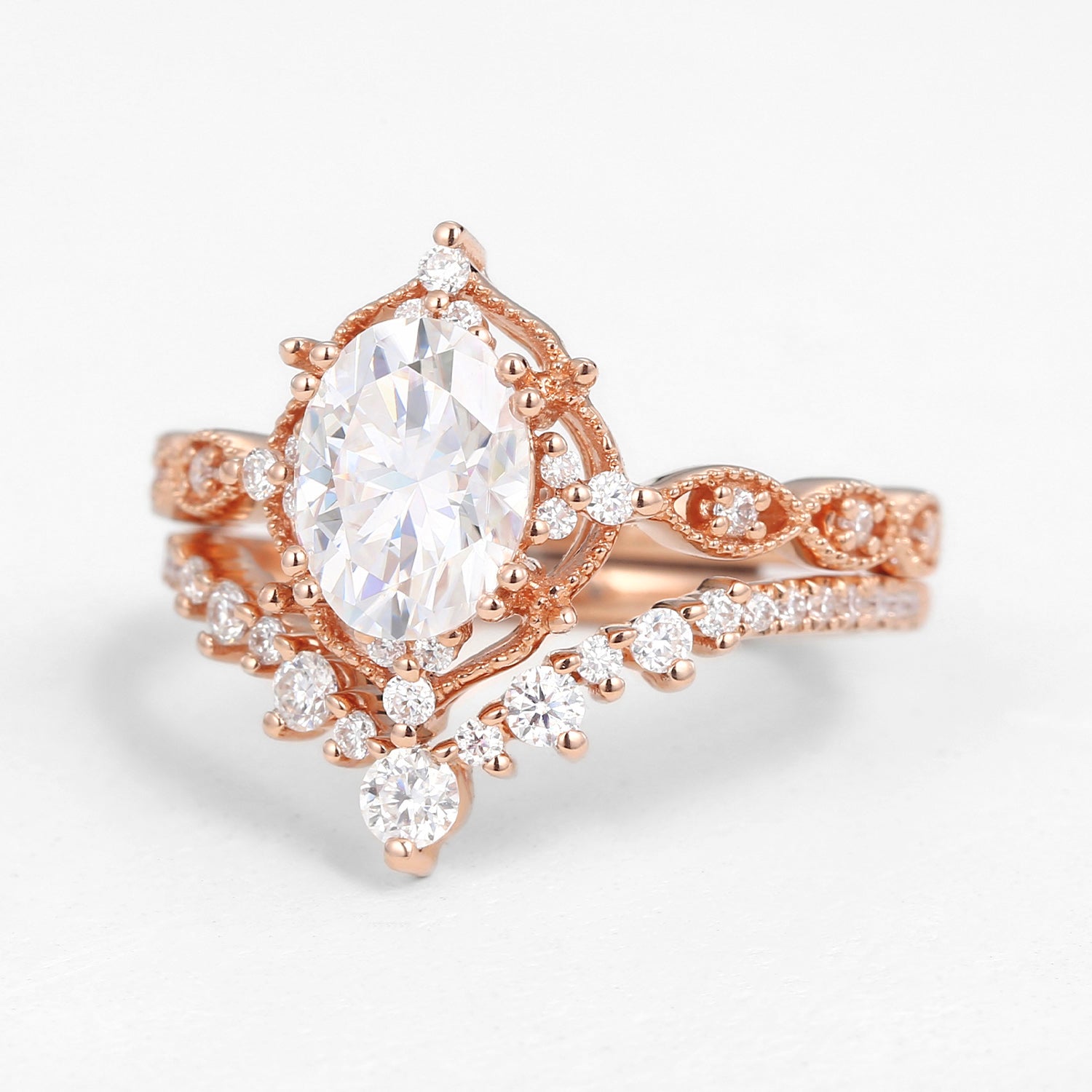 1.5ct Moissanit Signature Vintage Ring Set 2pcs - Charlotte