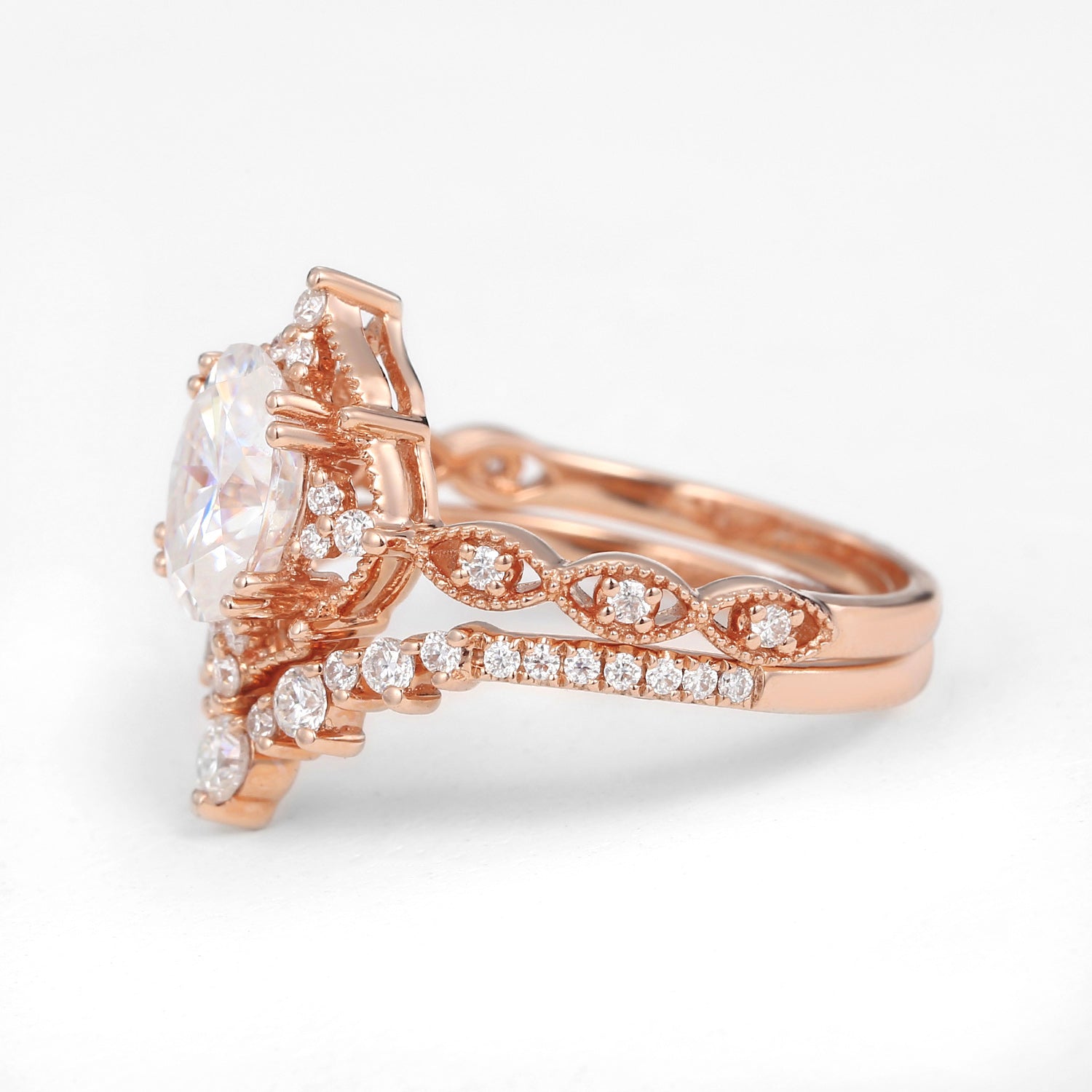 1.5ct Moissanit Signature Vintage Ring Set 2pcs - Charlotte