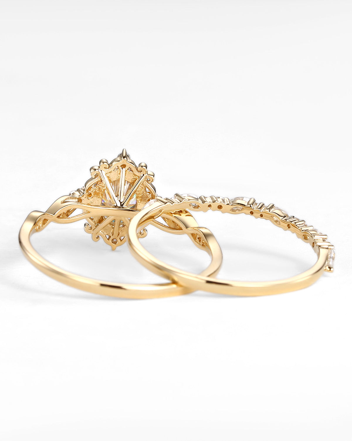 Vintage Victorian Oval Moissanite Infinity Engagement Ring Set 2pcs