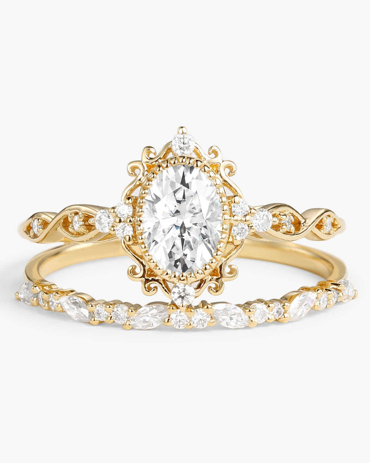 Vintage Victorian Oval Moissanite Infinity Engagement Ring Set 2pcs