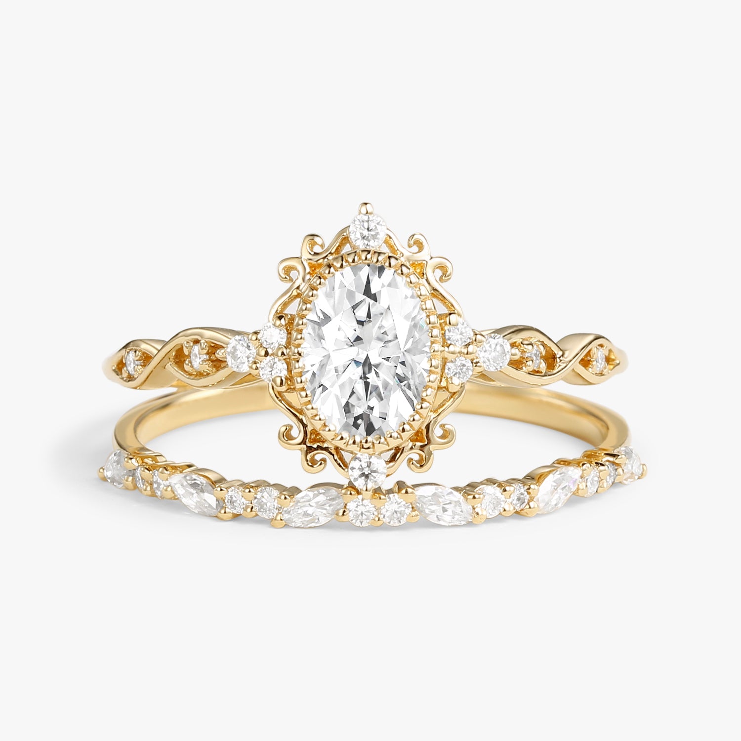 Vintage Victorian Oval Moissanite Infinity Engagement Ring Set 2pcs