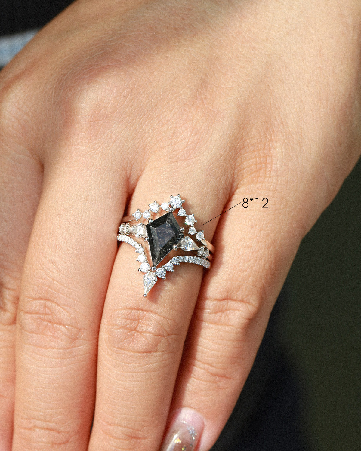 Kite Cut Moss Agate Engagement Ring Set 3pcs