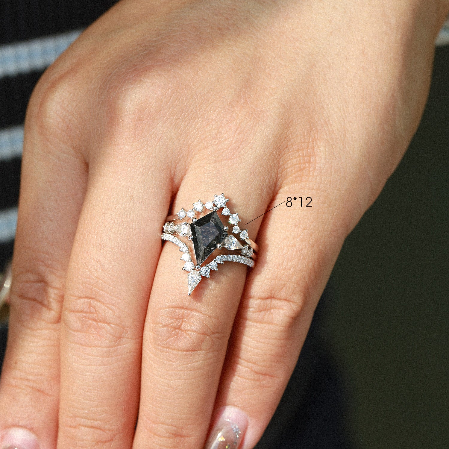 Kite Cut Moss Agate Engagement Ring Set 3pcs