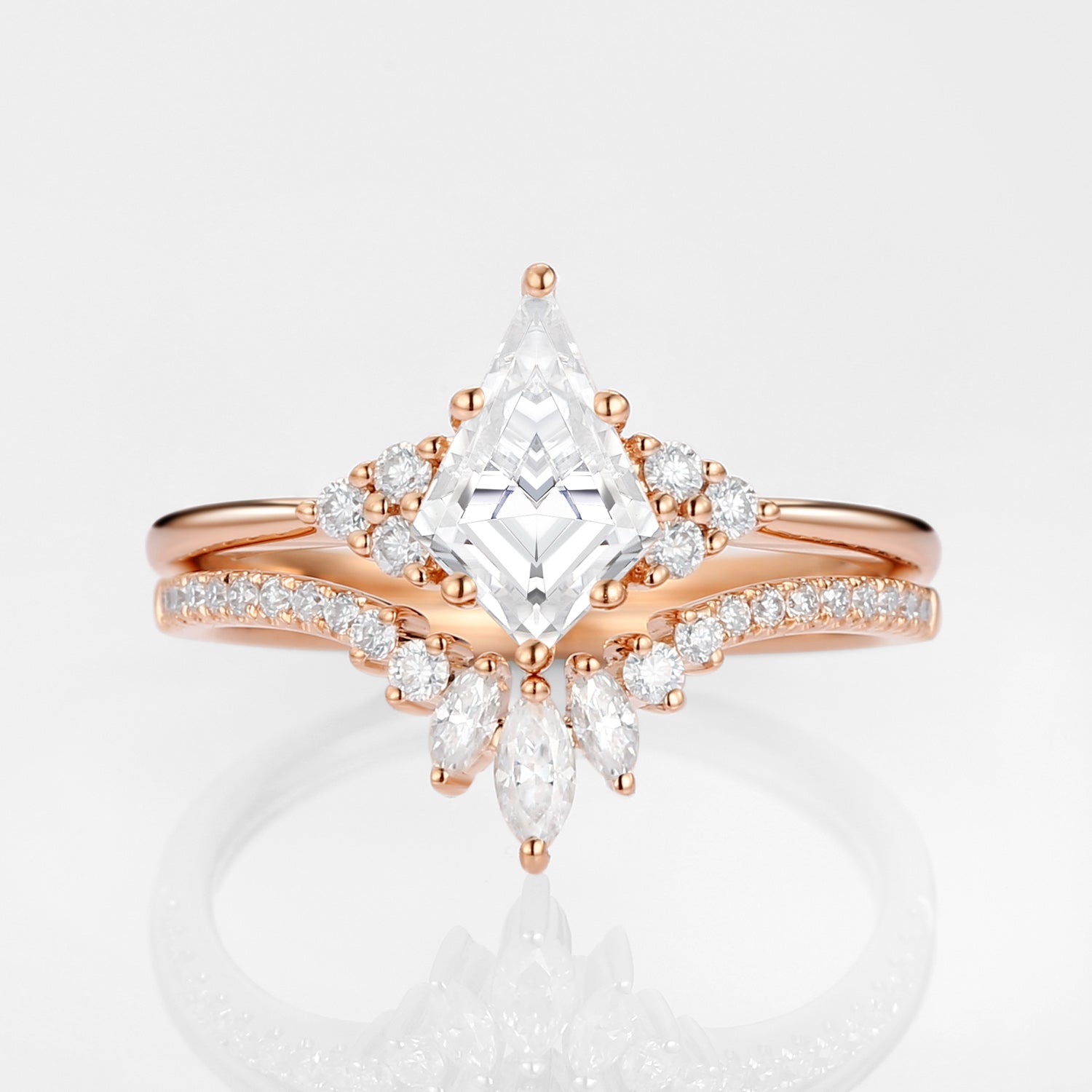 Unique Moissanite Engagement Ring Set 2pcs - Lydia