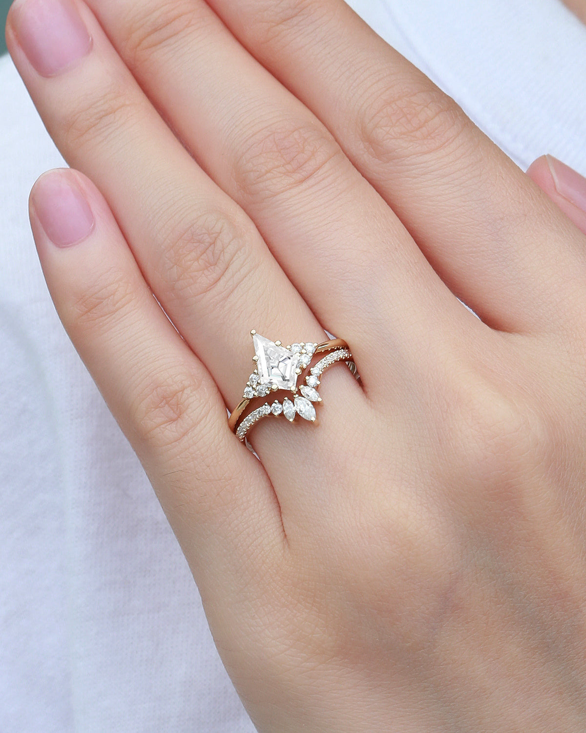 Unique Moissanite Engagement Ring Set 2pcs - Lydia