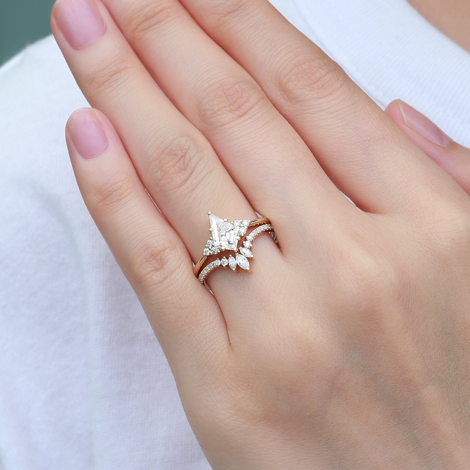 Unique Moissanite Engagement Ring Set 2pcs - Lydia