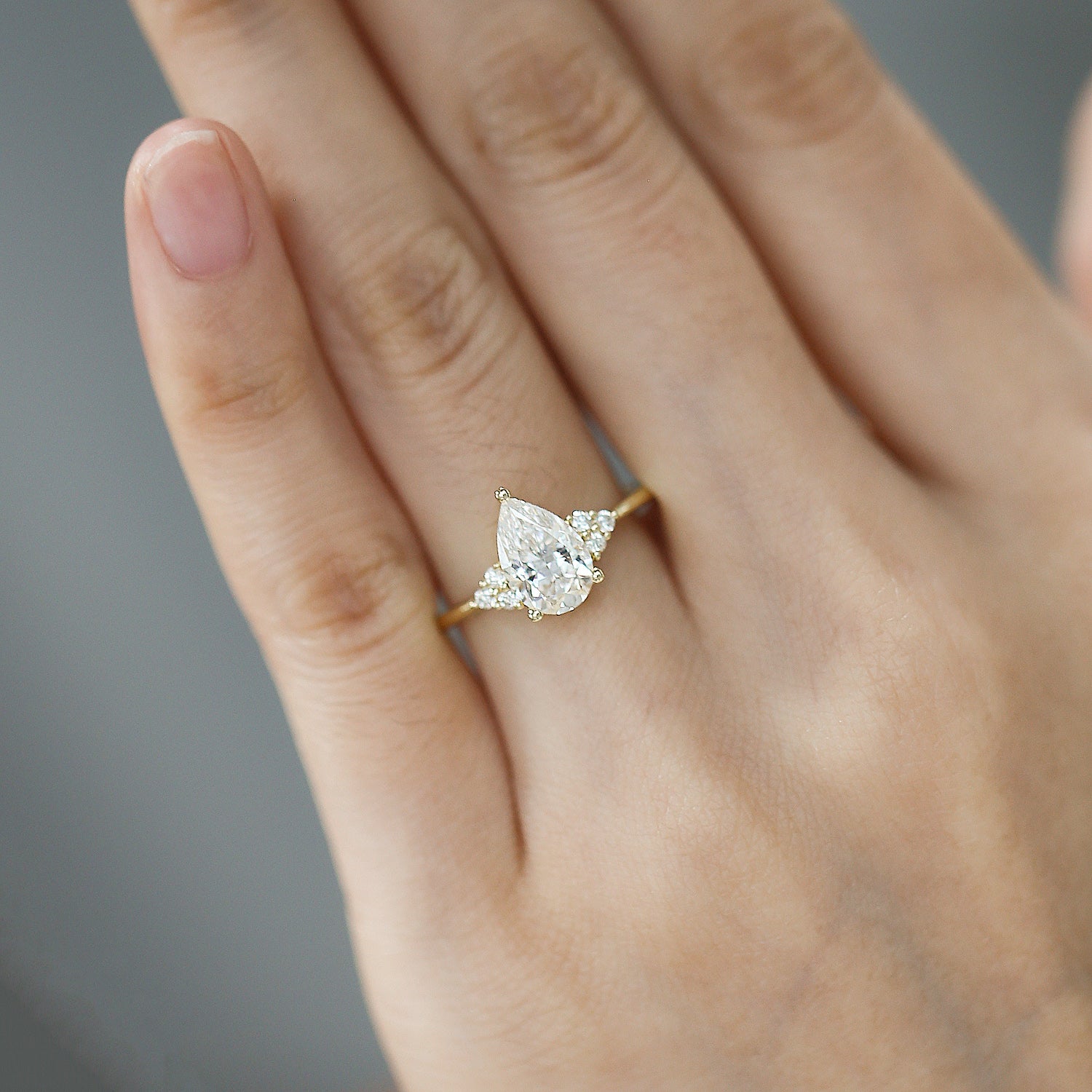 1.0ct Pear Lab Grown Diamond Cluster Engagement Ring - Celestia