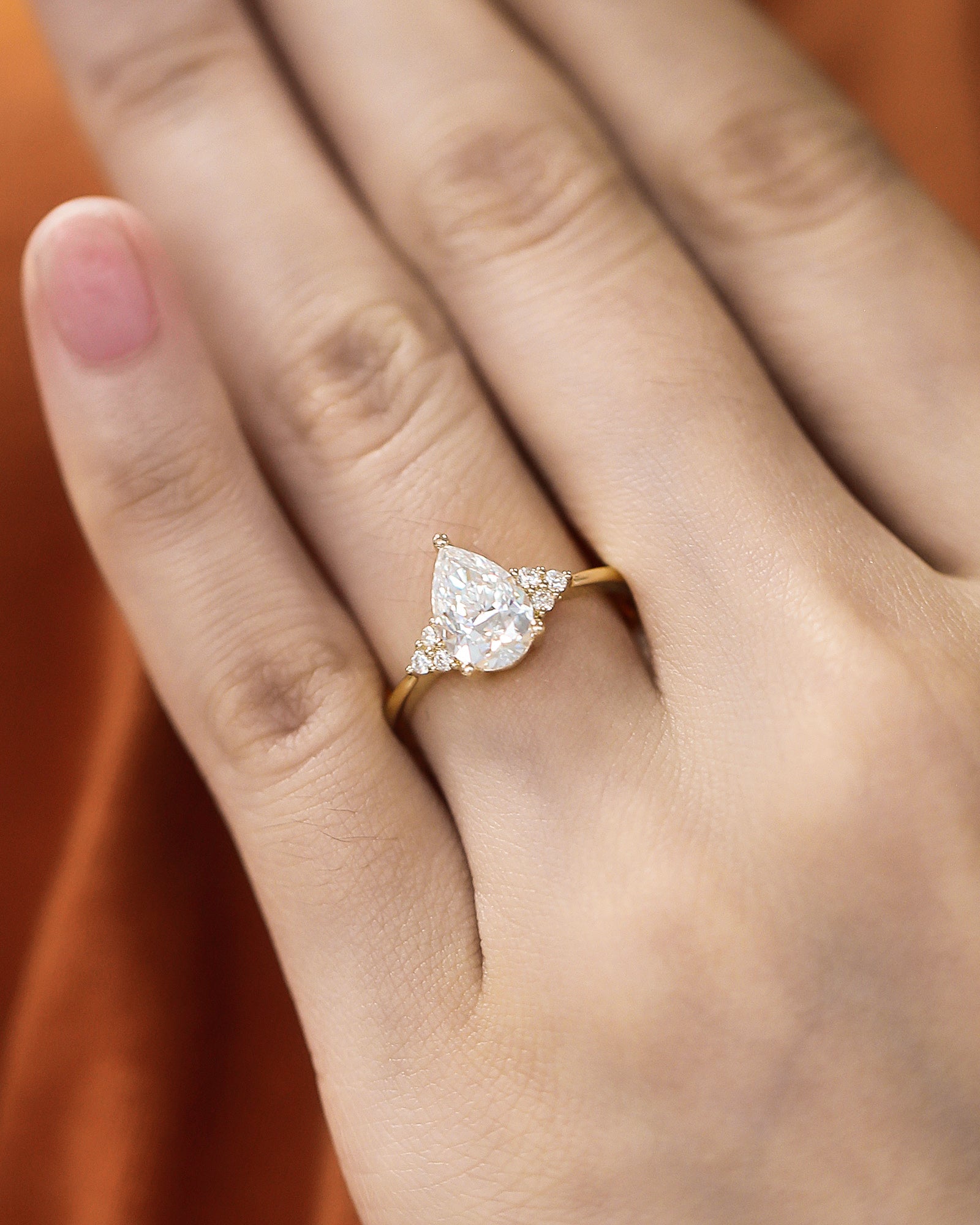 1.0ct Pear Lab Grown Diamond Cluster Engagement Ring - Celestia