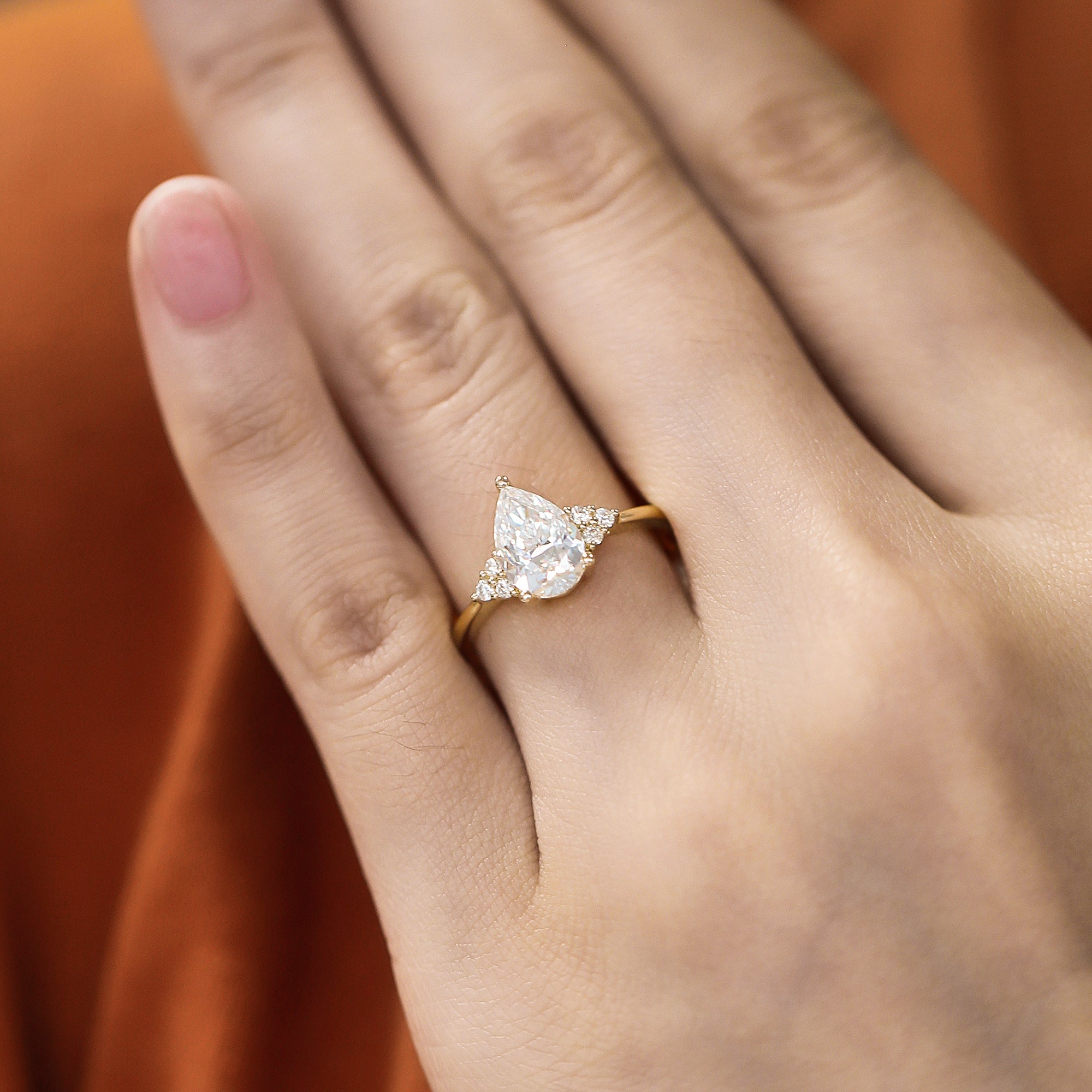 1.0ct Pear Lab Grown Diamond Cluster Engagement Ring - Celestia