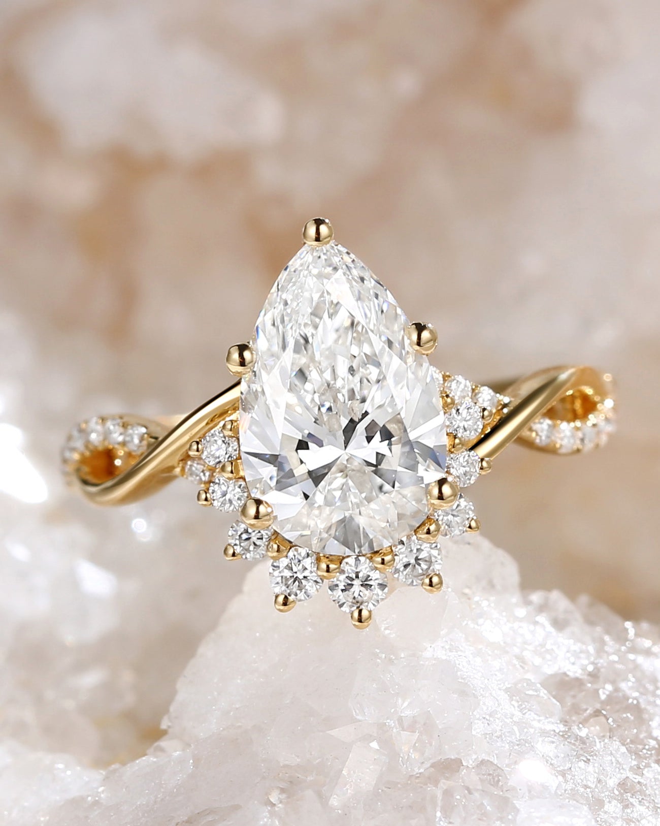 1.0ct Pear Shaped Lab Grown Diamond Infinity Gold Ring