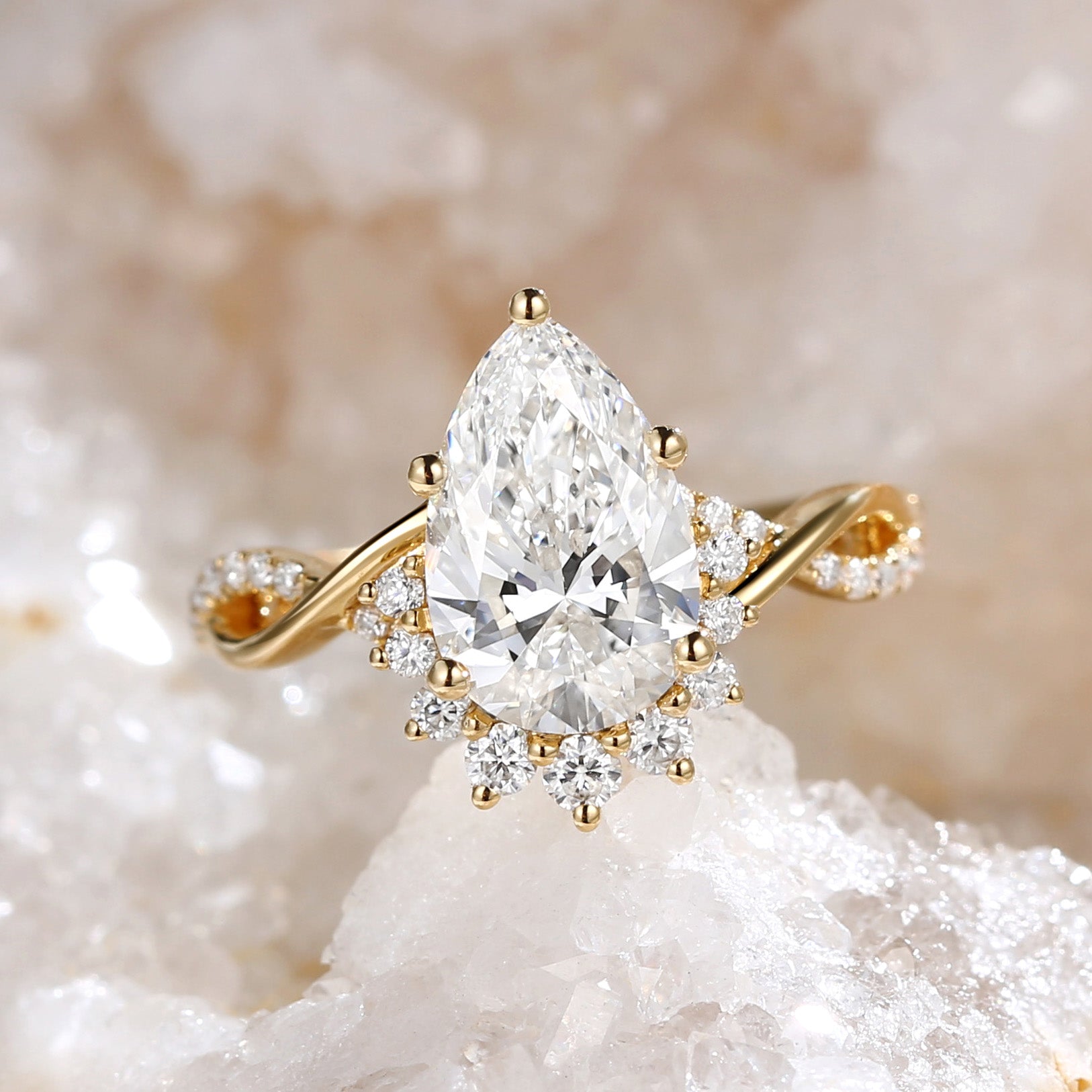 1.0ct Pear Shaped Lab Grown Diamond Infinity Gold Ring