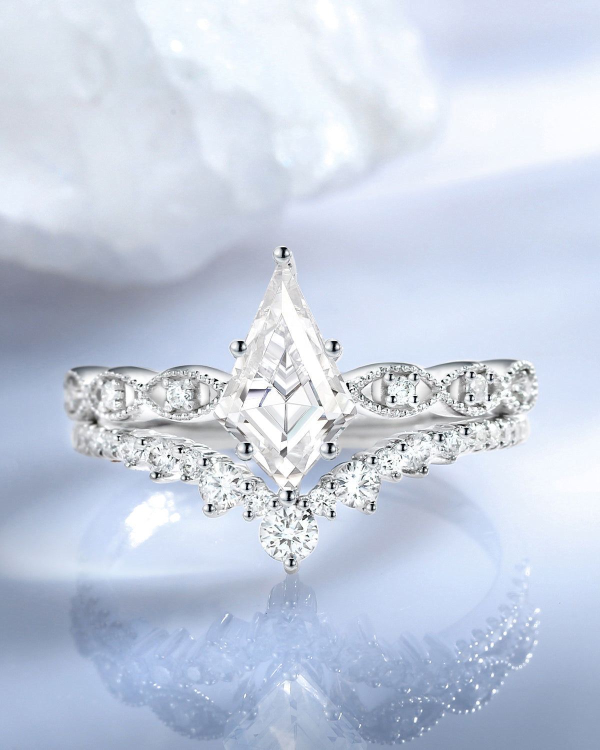 2.0ct Vintage Kite Cut Moissanite Engagement Ring Set 2pcs - Winona