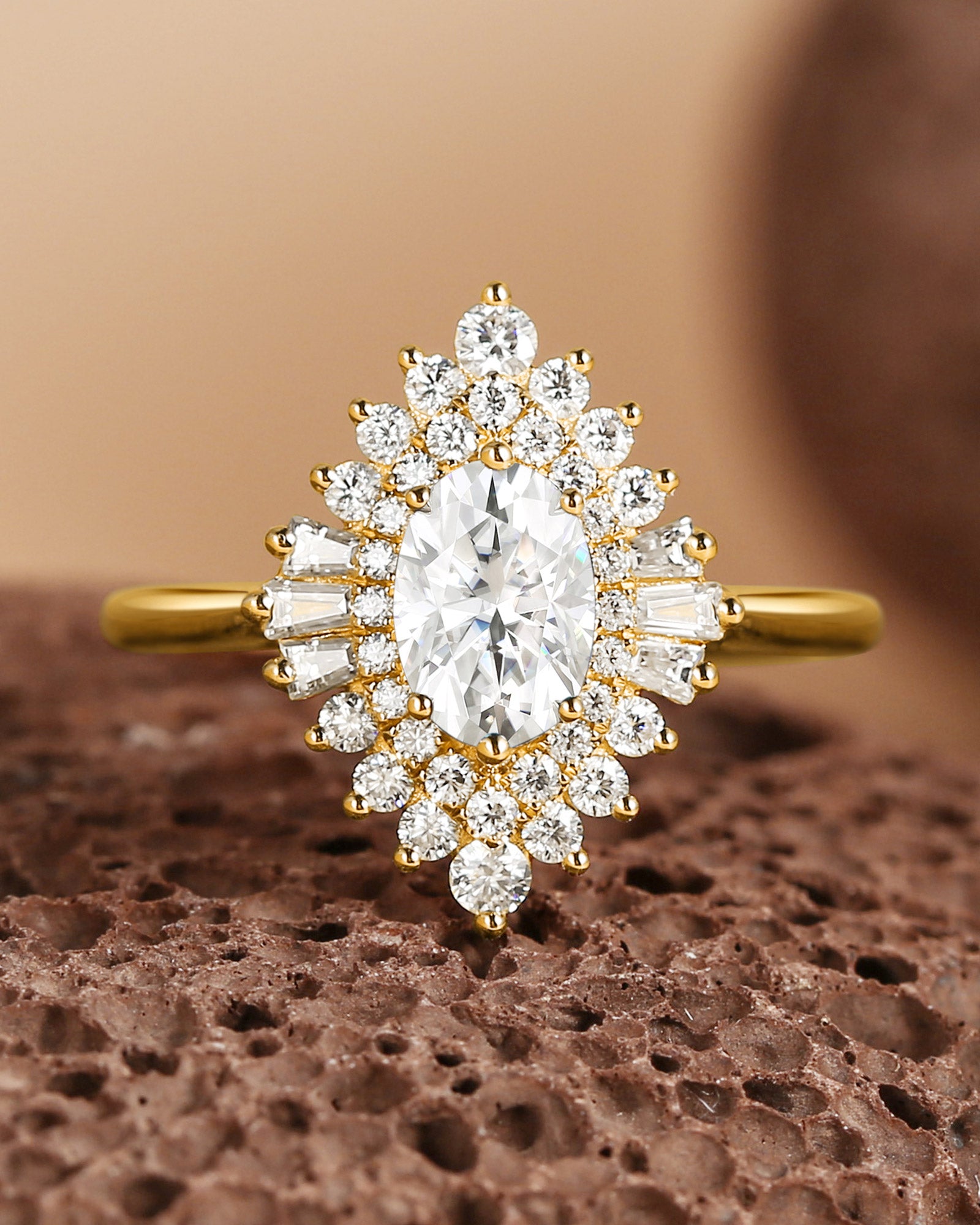 Art Deco Moissanite Stacking Halo Ring - Valerie