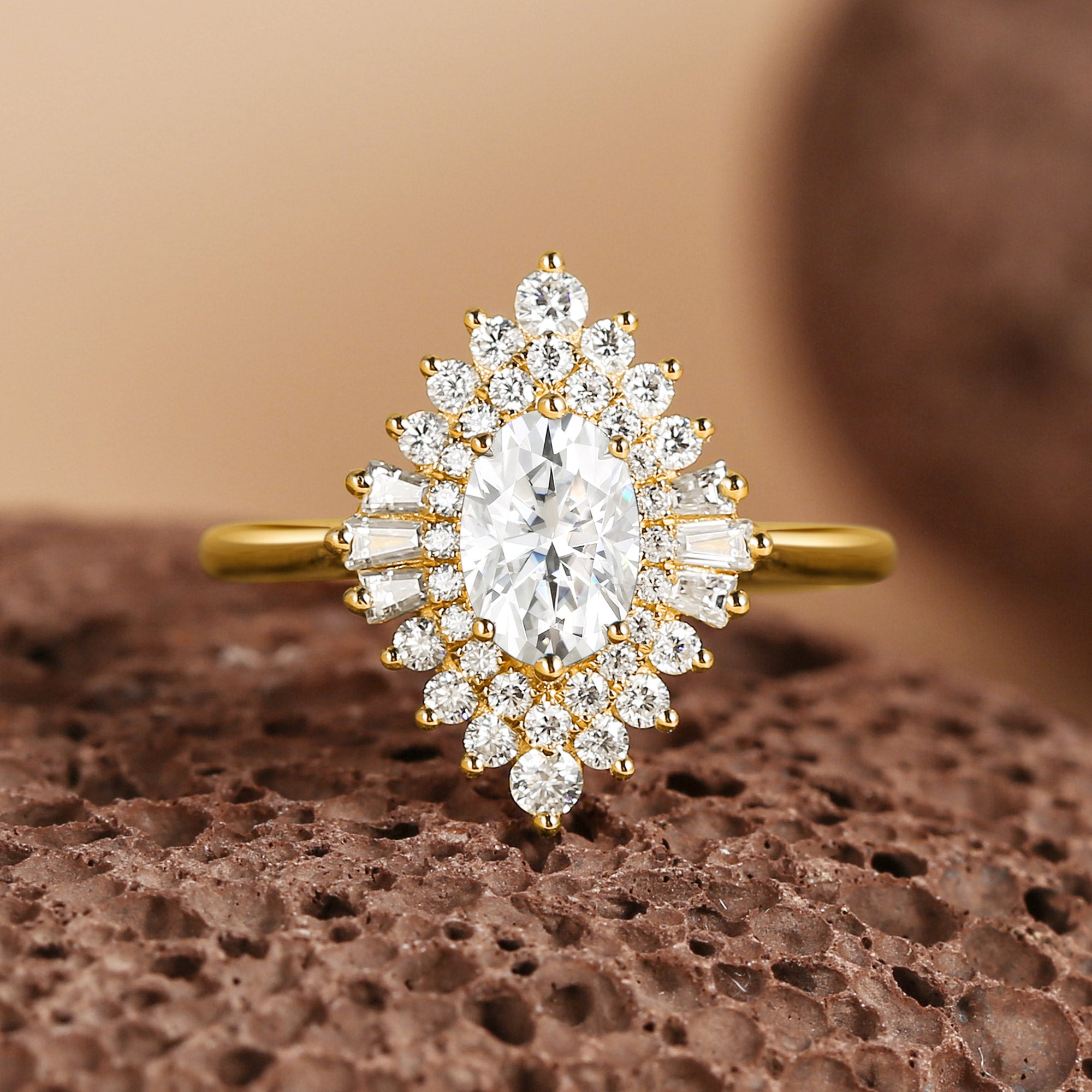 Art Deco Moissanite Stacking Halo Ring - Valerie