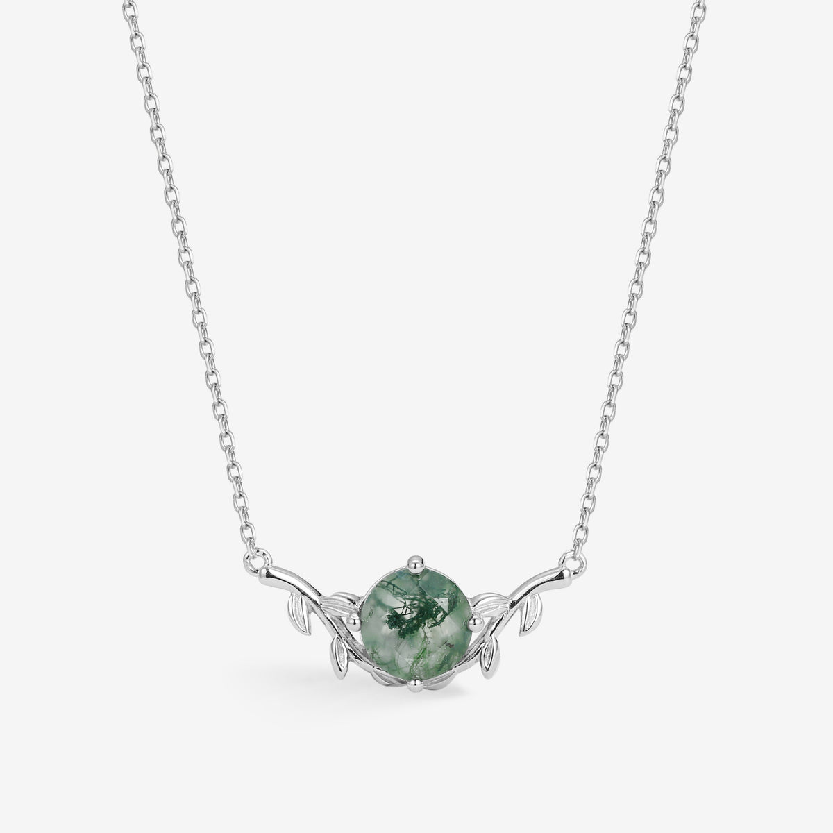 Natural inspired leafy moss agate cute round necklace felicegals