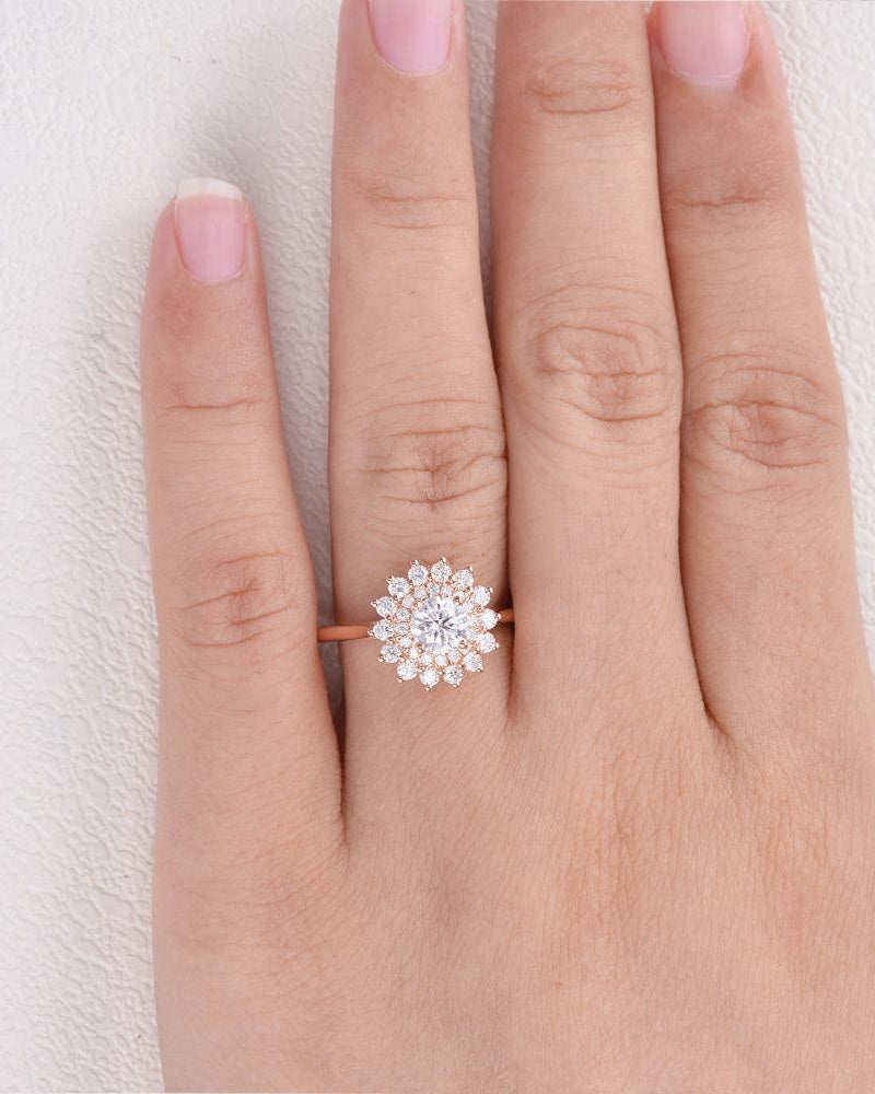 Flower Marquise Moissanite Rose Gold Ring - Felicegals