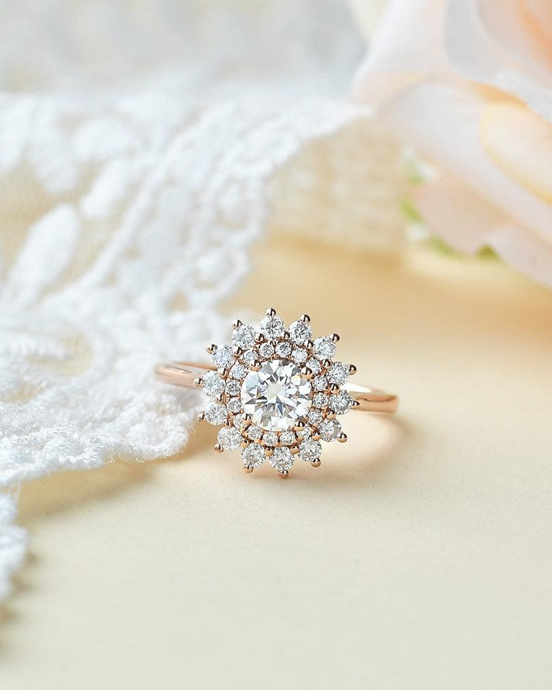 Flower Marquise Moissanite Rose Gold Ring - Felicegals