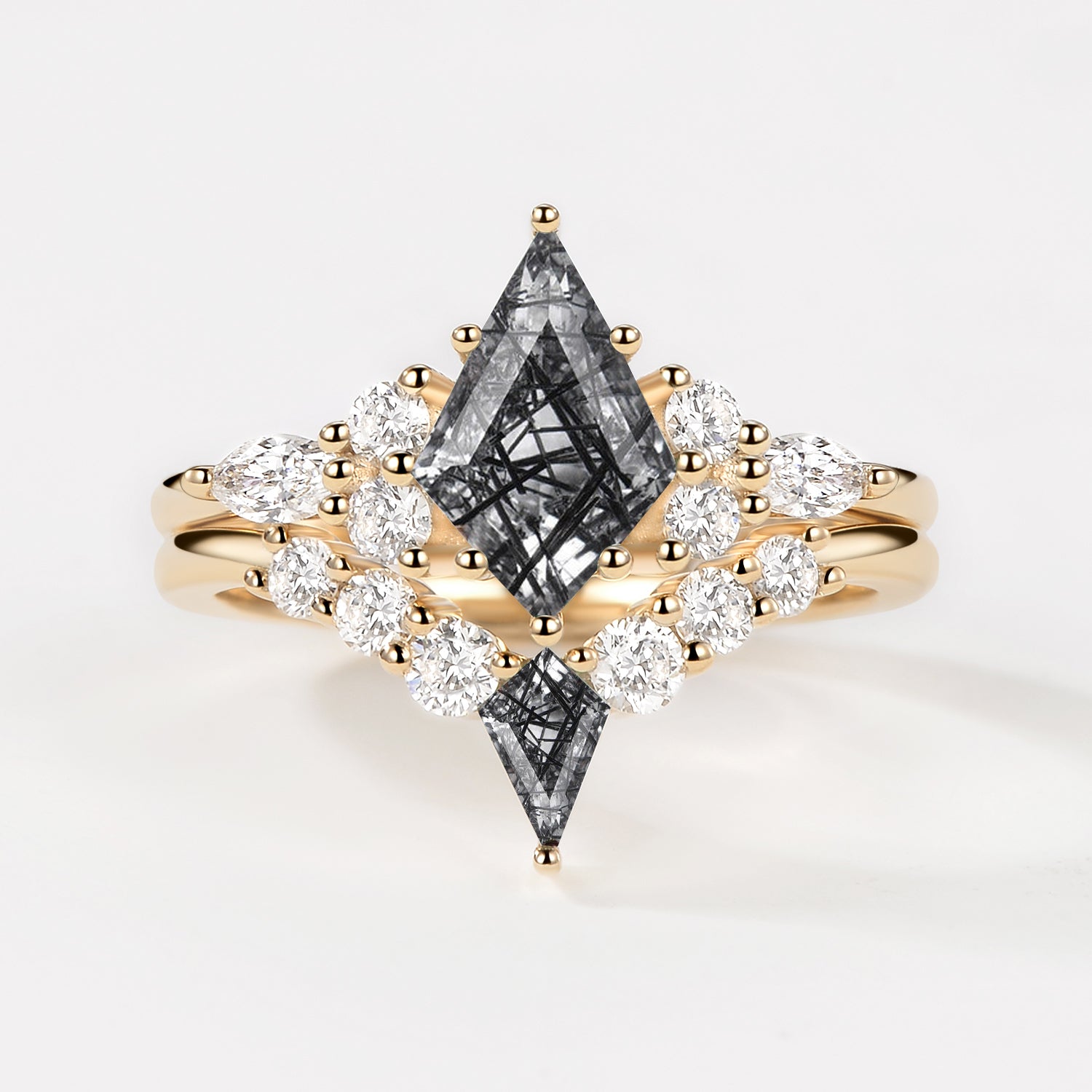 Kite Cut Unique Moss Agate Twinning Kites Engagement Ring Sets 2pcs