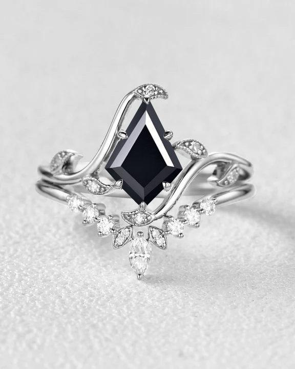 Unique Kite Cut Leafy Engagement Ring Sets 2pcs - Ivy