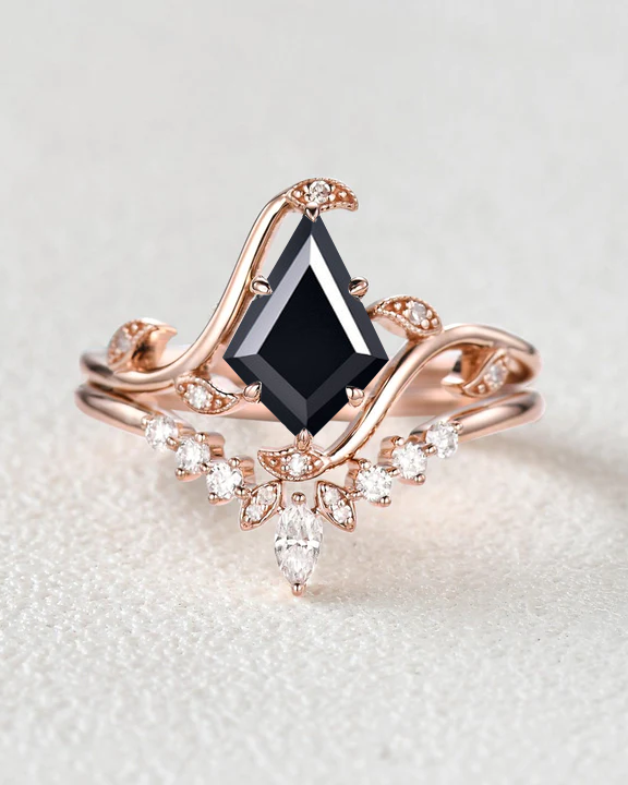 Unique Kite Cut Leafy Engagement Ring Sets 2pcs - Ivy