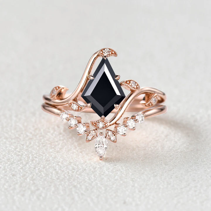 Unique Kite Cut Leafy Engagement Ring Sets 2pcs - Ivy