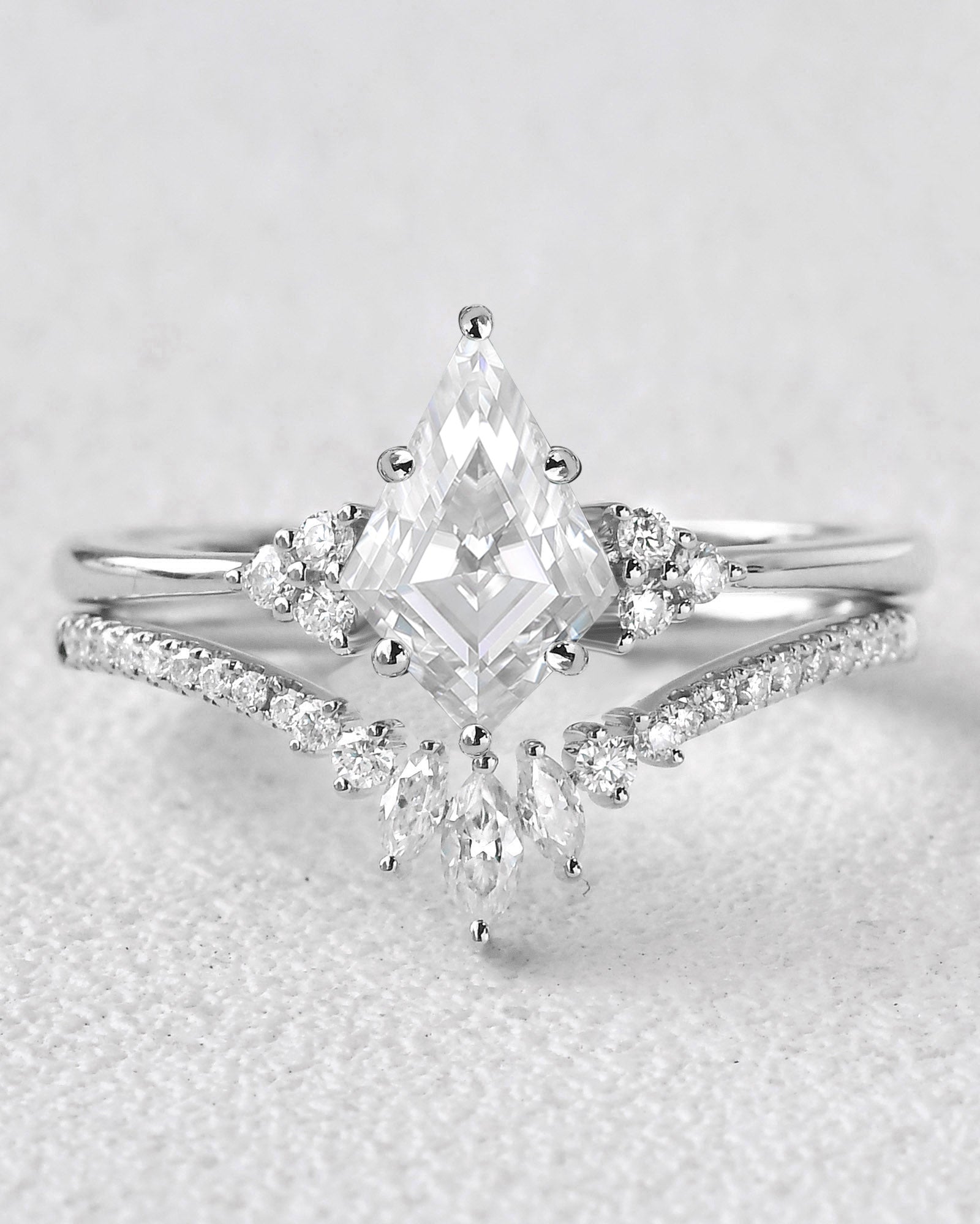 Unique Kite Cut Engagement Ring Set 2pcs - Lydia