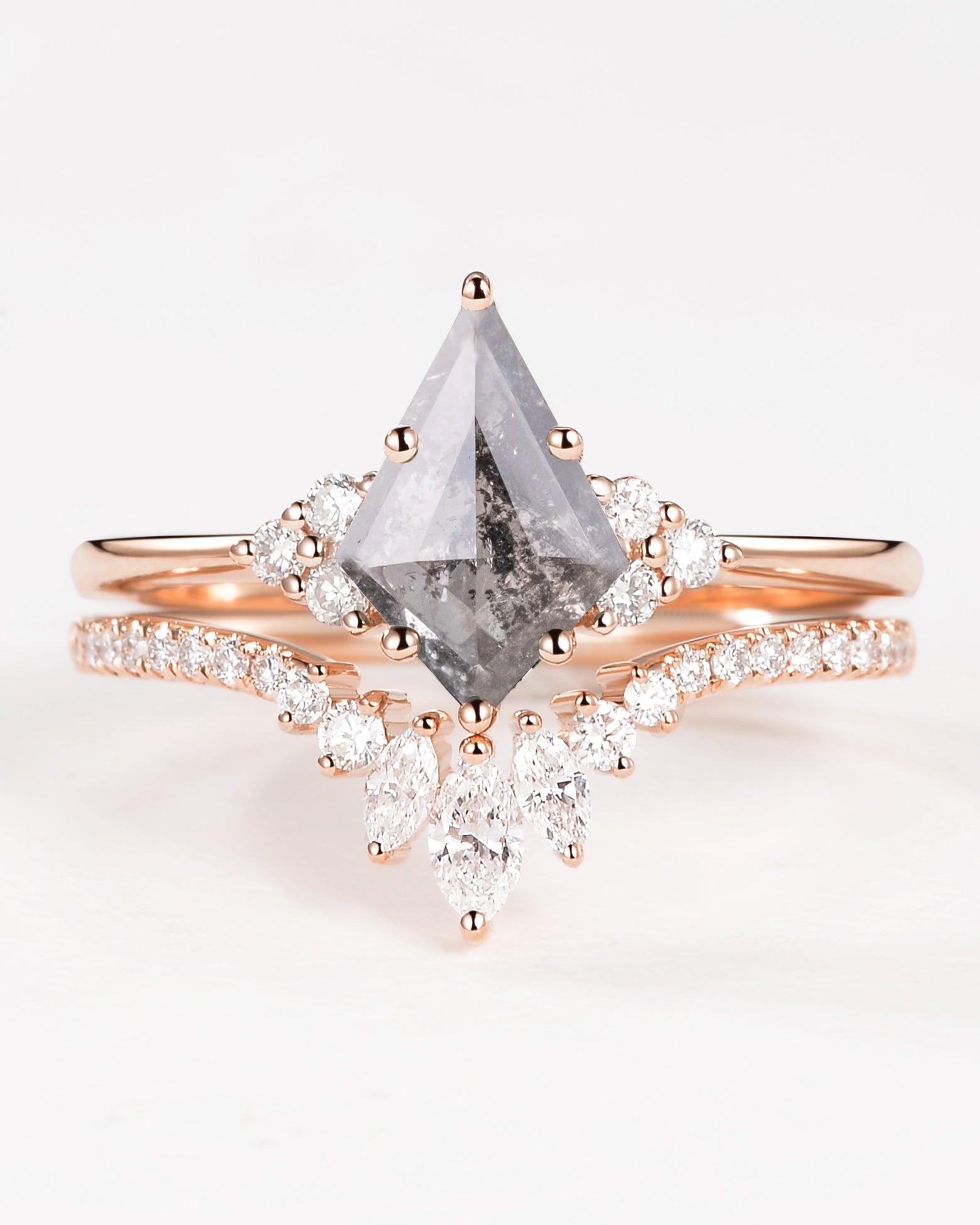 Unique Kite Cut Engagement Ring Set 2pcs - Lydia