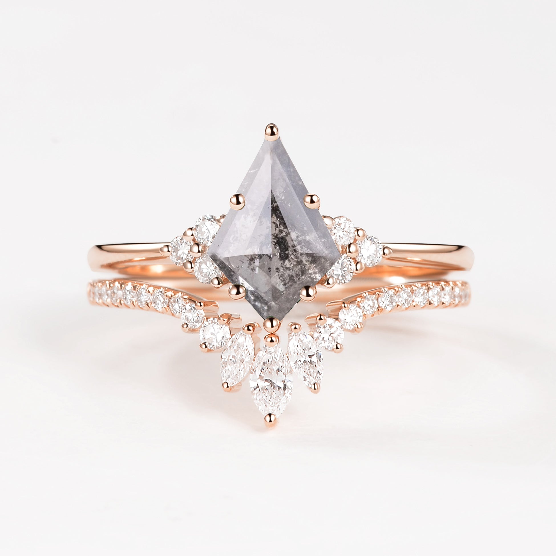 Unique Kite Cut Engagement Ring Set 2pcs - Lydia