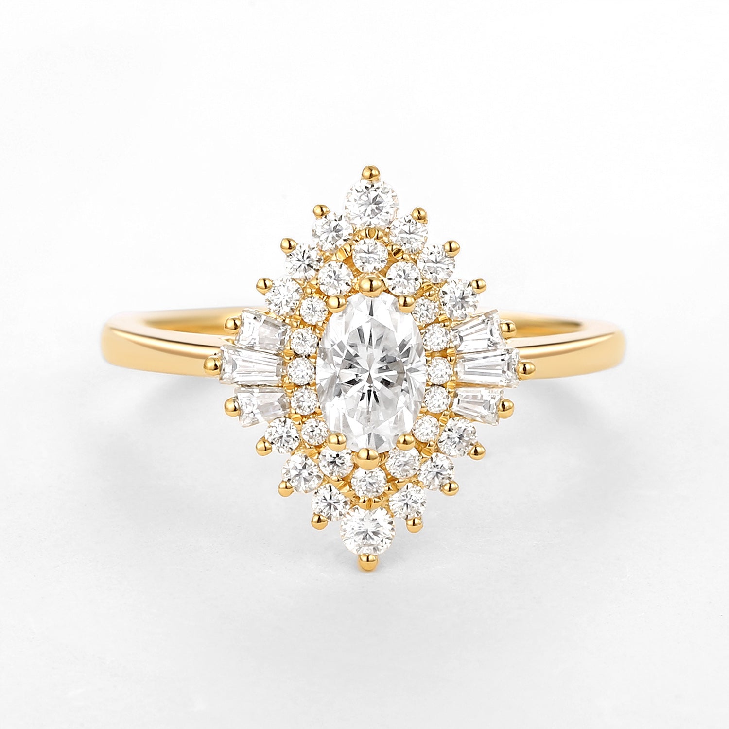 Art Deco Moissanite Stacking Halo Ring - Valerie