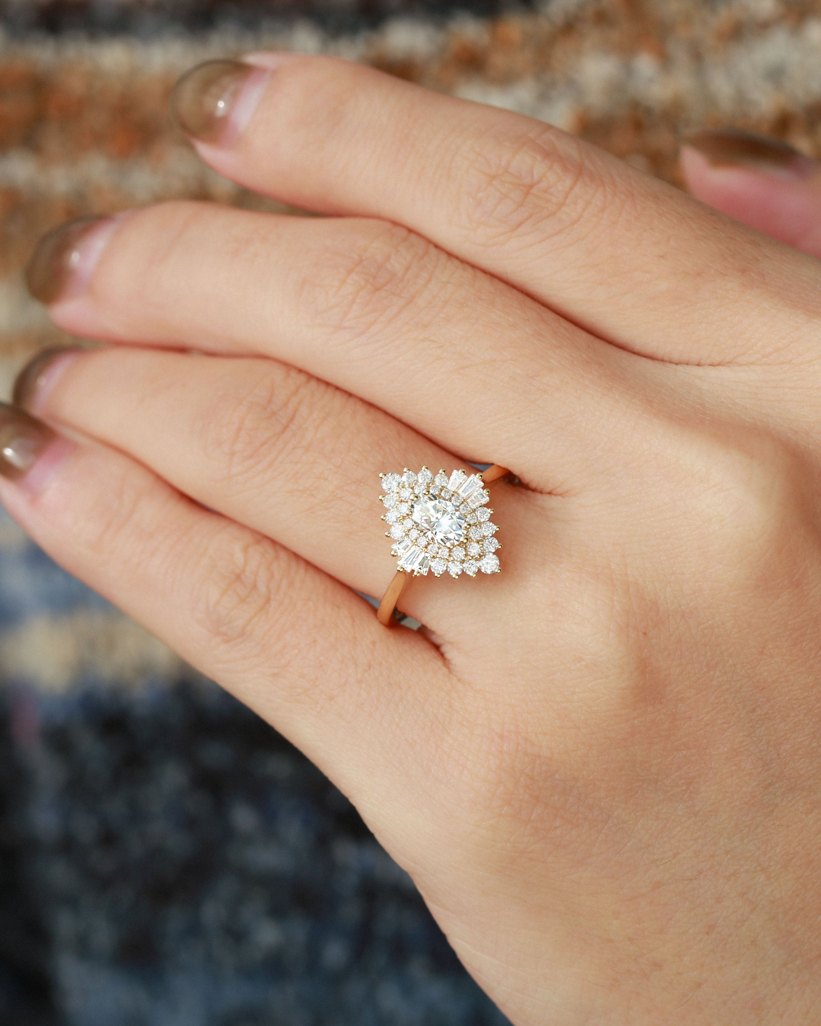 Art Deco Moissanite Stacking Halo Ring - Valerie