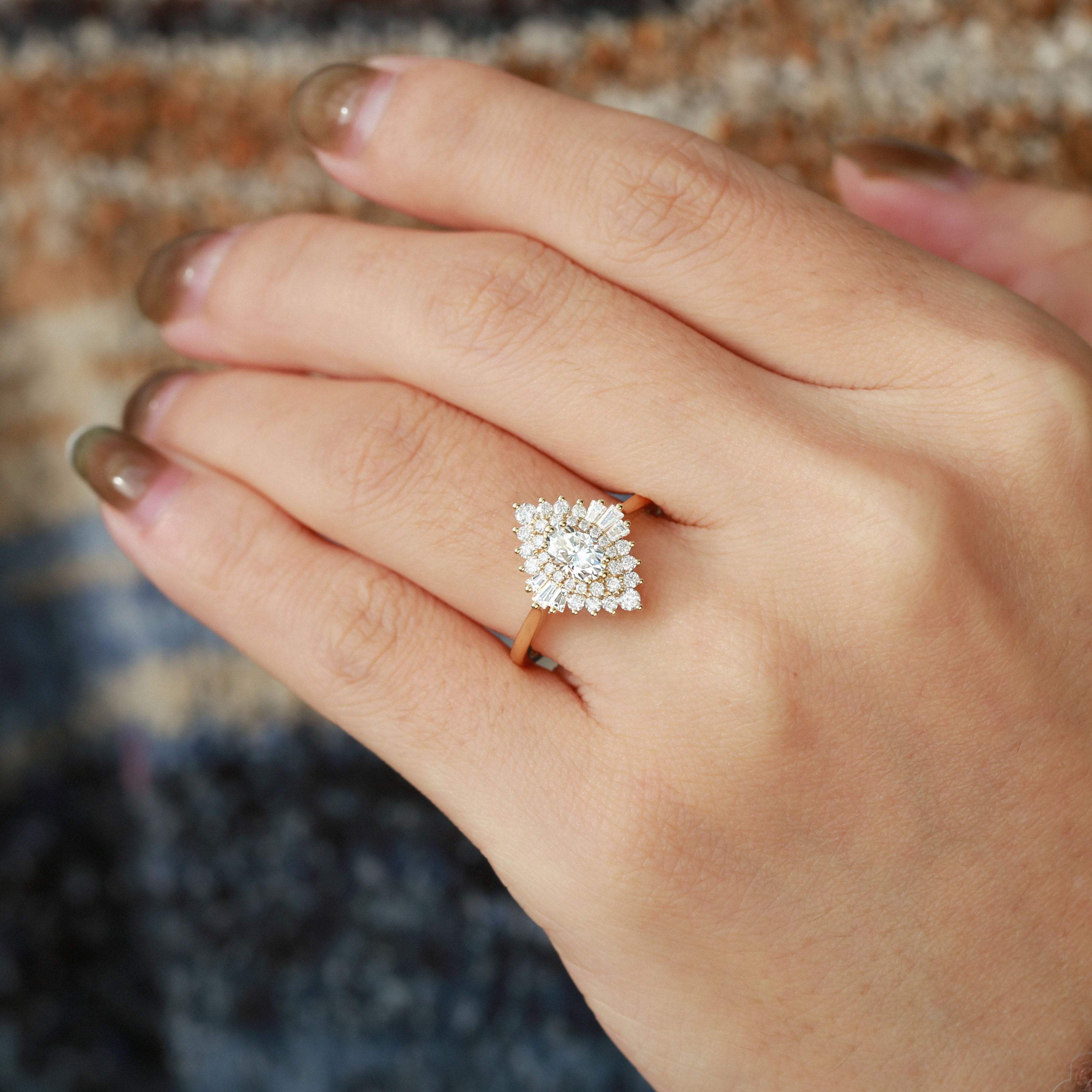 Art Deco Moissanite Stacking Halo Ring - Valerie