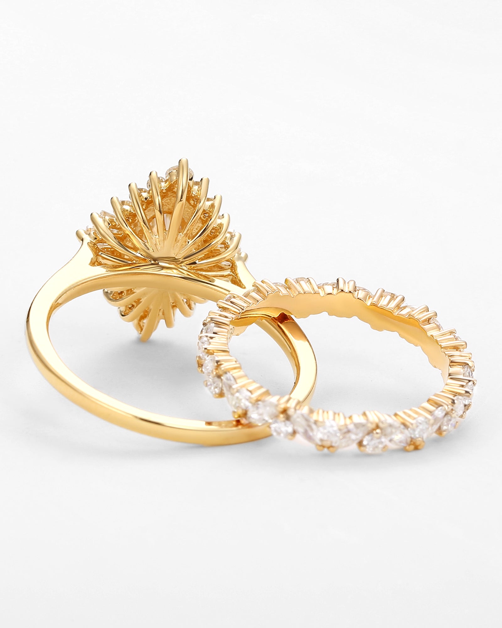 Oval Cut Art Deco Moissanite Minimalist Halo Ring Set 2pcs - Valerie