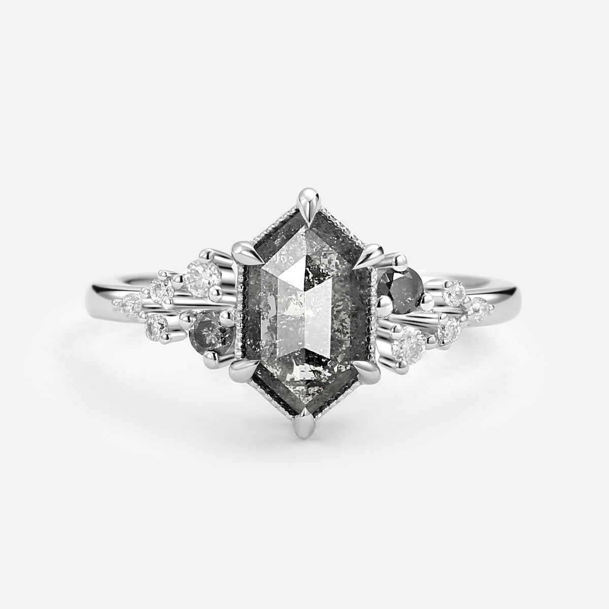 Hexagon Salt and Pepper Diamonds Stacking Engagement Ring Sophia