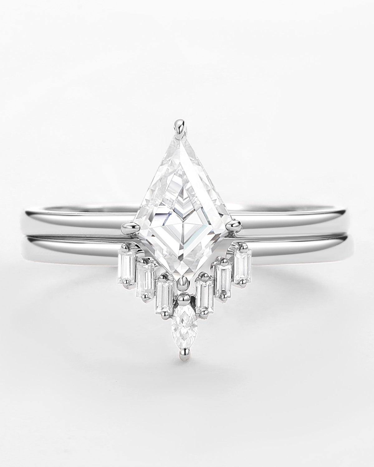 Kite Cut Moissanite Baguette Engagement Ring Sets 2pcs