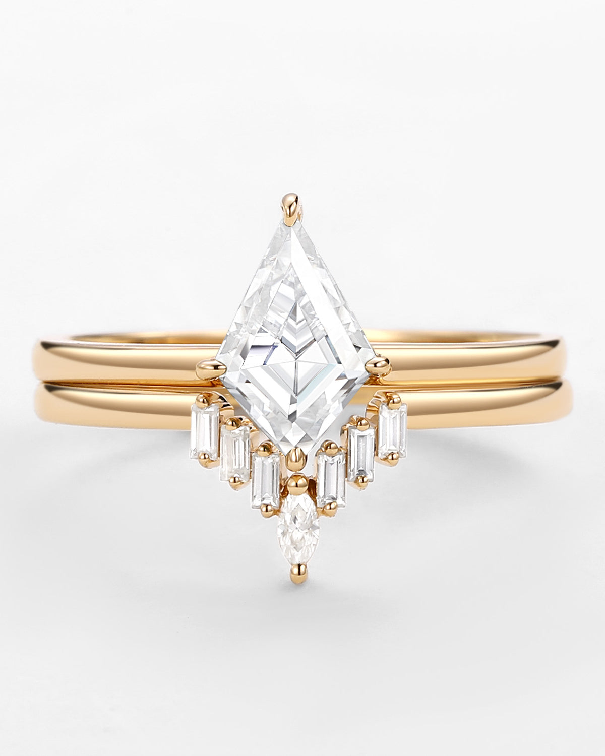 Kite Cut Moissanite Baguette Engagement Ring Sets 2pcs