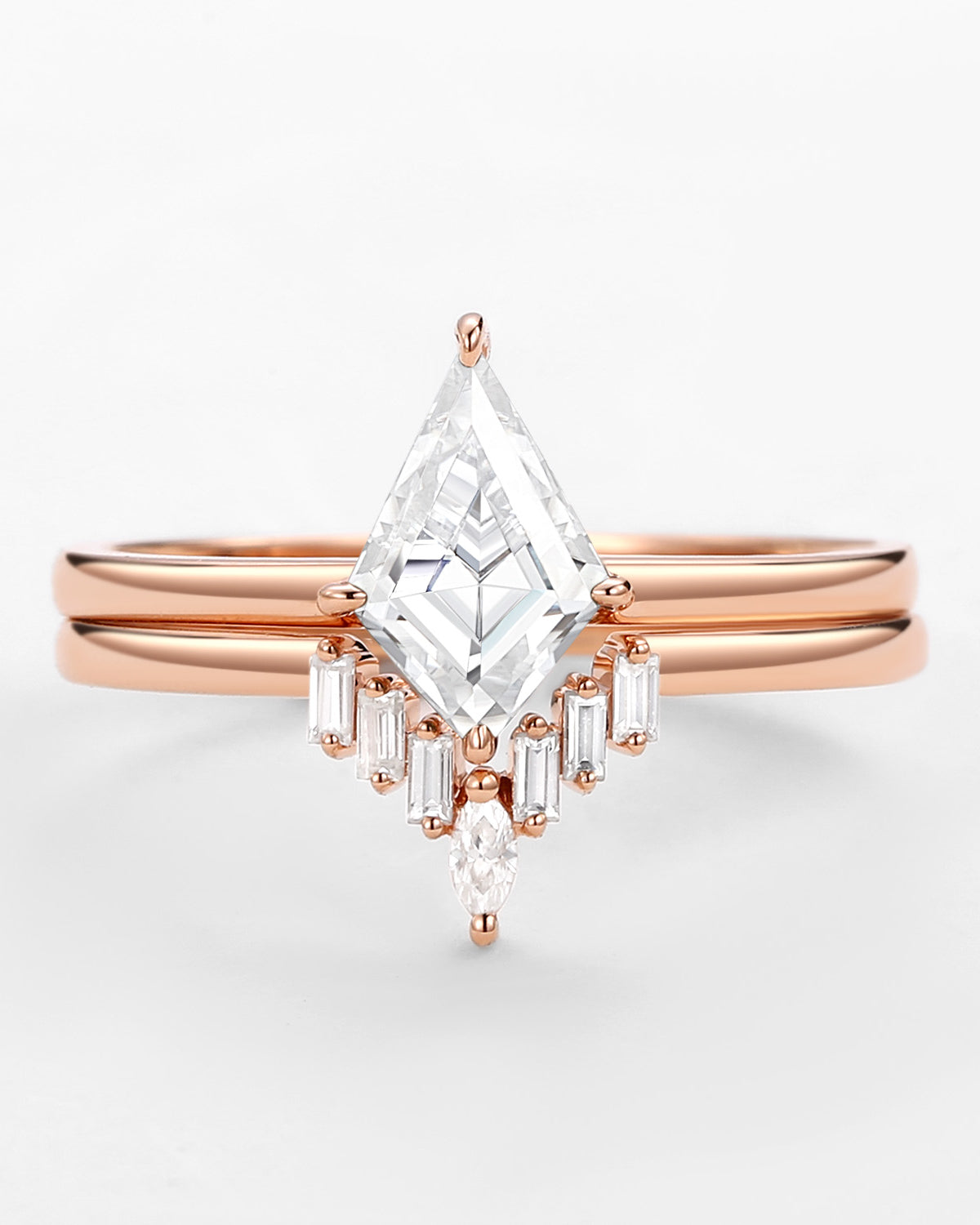 Kite Cut Moissanite Baguette Engagement Ring Sets 2pcs