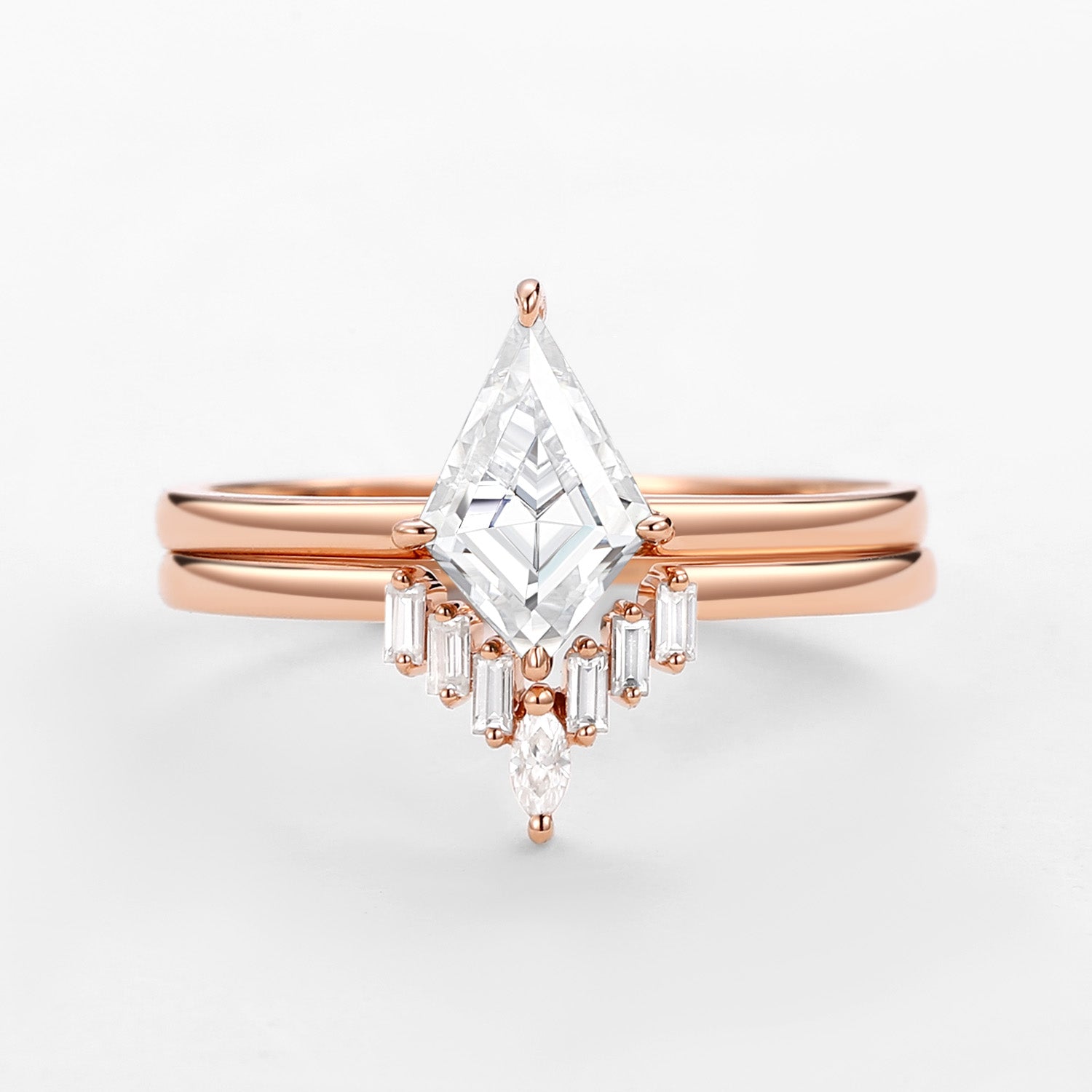 Kite Cut Moissanite Baguette Engagement Ring Sets 2pcs