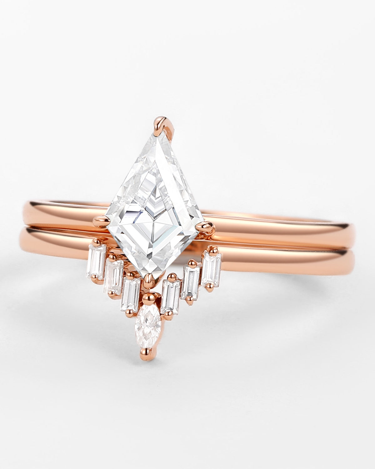 Kite Cut Moissanite Baguette Engagement Ring Sets 2pcs