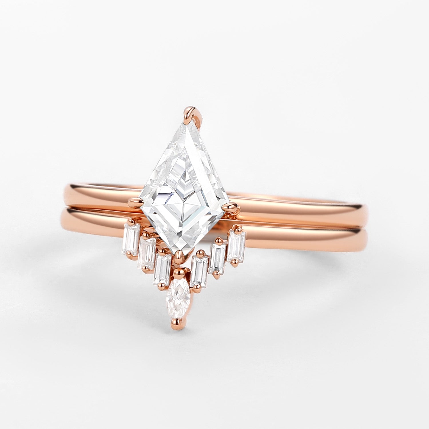 Kite Cut Moissanite Baguette Engagement Ring Sets 2pcs